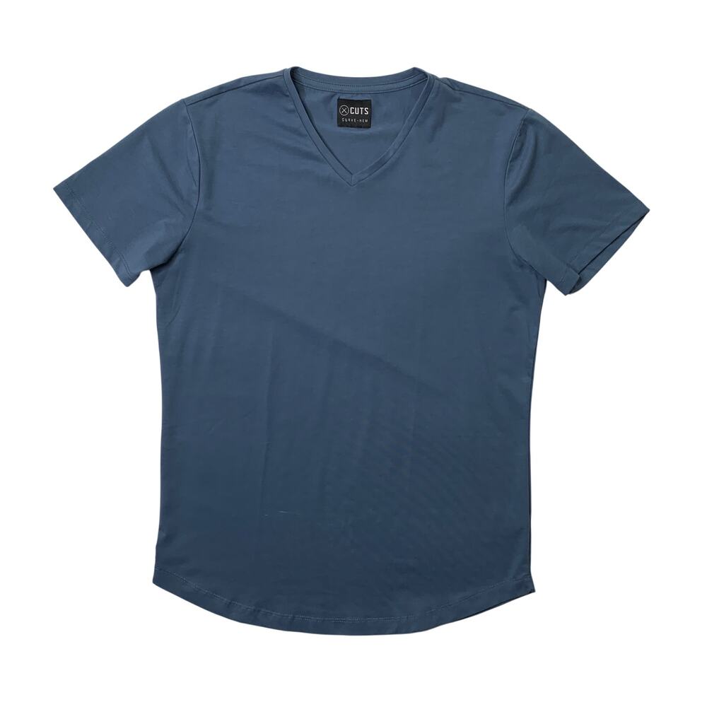 CUTS Shirt Mens M Medium Shark Curve Hem Pyca Pro V Neck Stretch Short Sleeve